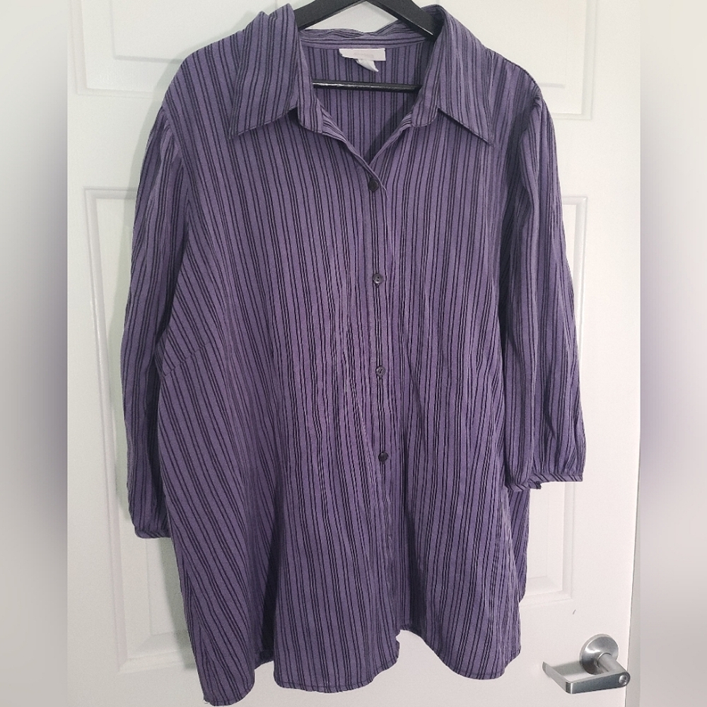 Dress barn purple and black striped button down